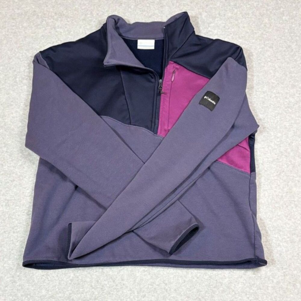 Columbia Women’s L Colorblock Fleece Jacket Purple Pink Black Half Zip Pullover